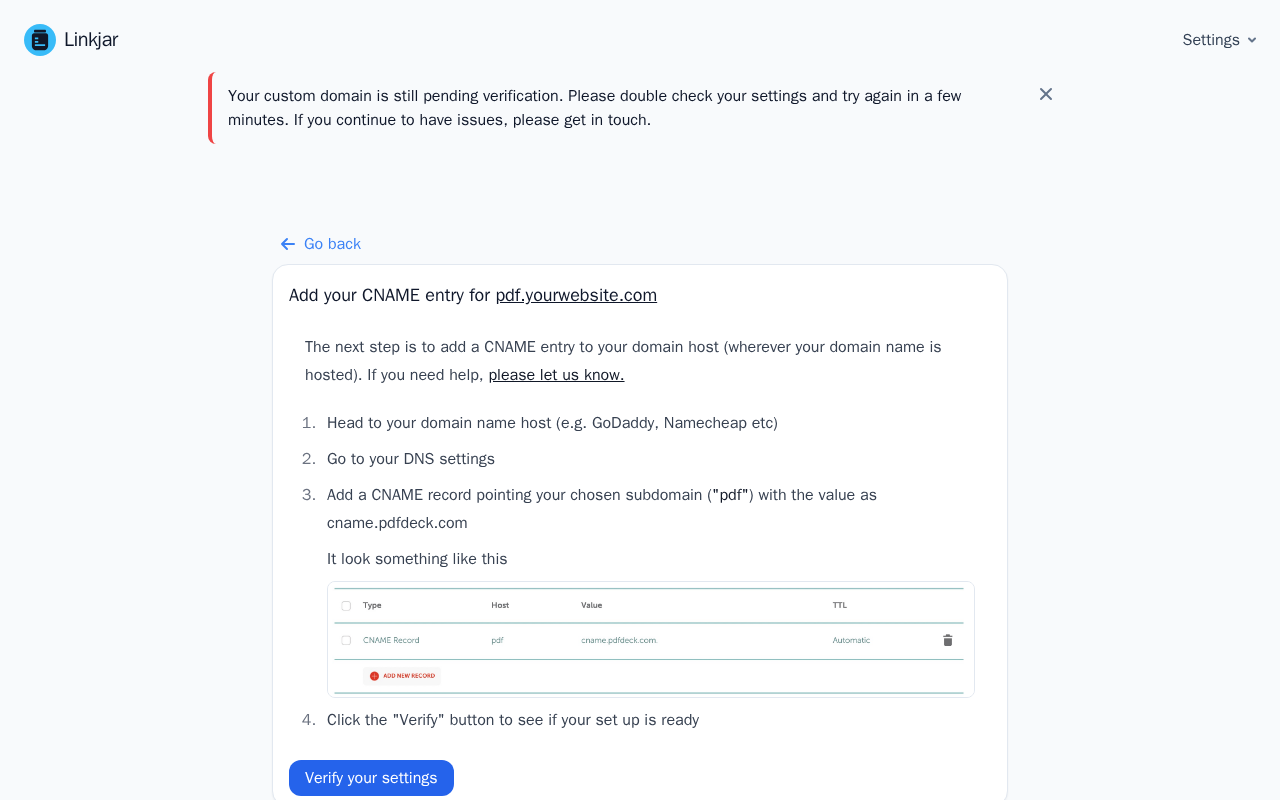 Custom domain CNAME verification